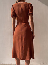 Load image into Gallery viewer, Elegant Dresses Women Summer Sexy Dress 2024 New V-Neck Single Breasted Short Puff Sleeves Solid High Waist Hem Split Midi Dress
