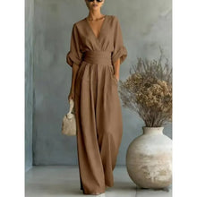 Load image into Gallery viewer, Women's Jumpsuit Fashion High Waist V-neck Casual Jumpsuits Sexy Solid Color Office Wide Leg Trousers Overalls Vacation Outfit
