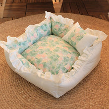 Load image into Gallery viewer, Pet Dog Lace Bed Cat Bed Cute Puppy Square Sleeping Cushion Bed Cat Sofa Warming Dog Nest with Pillow Washable Pet Bed S~L
