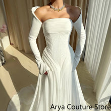 Load image into Gallery viewer, A‑Line Wedding Dress Satin Boned Corset Bodice With Vertical Pleat Details Matching Long Satin Gloves Voluminous Flowy

