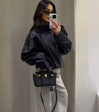 Load image into Gallery viewer, Black Faux Leather Moto Jacket
