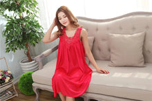 Load image into Gallery viewer, Embroidery Transparent Slip Sleepwear for Sleeping Big Size Night Dress Sexy Lingerie Nightgown Women Home Clothing
