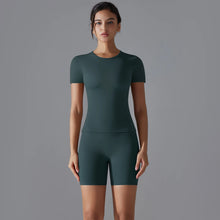 Load image into Gallery viewer, Yoga Set Women Sports Short Sleeve Top With High Waist Leggings Running Jogging Workout Workout Clothes Sports Fitness Gym Sets
