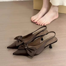 Load image into Gallery viewer, Elegant High Heels Women's Shoes Summer Black Shallow Mouth Pointed Toe Bow Slingbacks Luxury Party Office Lady Sandals
