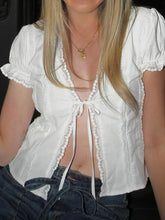 Load image into Gallery viewer, Tie-Front Lace V-Neck Top
