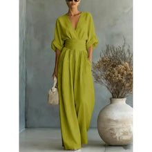 Load image into Gallery viewer, Women's Jumpsuit Fashion High Waist V-neck Casual Jumpsuits Sexy Solid Color Office Wide Leg Trousers Overalls Vacation Outfit
