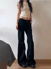 Load image into Gallery viewer, Women Low Waist Flared Jeans Retro Style Blue Black Micro Flare Pants Loose Straight Wide Leg Jeans Female Spring Fashion
