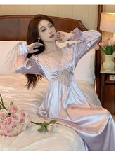 Load image into Gallery viewer, Female Long Nightdress Retro French Court Style Princess Nightgown Sleepwear Spring Summer Loose Rayon Home Clothes Lounge Wear
