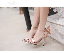 Load image into Gallery viewer, Fashion Women's High Heels Bow Women Sandals Patent Leather Open Toe Party Shoes Buckle Ultra High Heels Women Shoes New Zapatos
