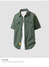 Load image into Gallery viewer, Workwear shirt for men summer loose and casual short-sleeved men American retro lapel coat trendy brand outdoor wear
