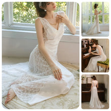 Load image into Gallery viewer, Women's Nightgown Luxury V Neck Sleeveless Night Dress Fashion Slim White Princess Long Dress Summer Ladies Sleepwear Vestido

