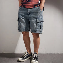 Load image into Gallery viewer, Retro Denim Utility Knee Shorts

