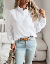 Load image into Gallery viewer, Women's Shirt Elegant Long Sleeve Ruched Stand Neck Office Lady Blouse Casual Button Shirts Harajuku Tunics Street Simple Tops
