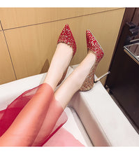 Load image into Gallery viewer, Heels for Women Luxury Women's High Heels Pointed Toe Glitter Red Designer Pumps Wedding Bridal Valentine Ladies Shoes Women
