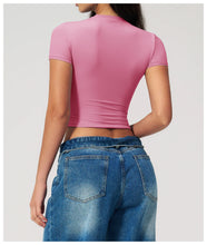 Load image into Gallery viewer, Yoga Shirts Women Sexy Exposing The Navel Short Sleeve Workout Crop Top Gym Top Fitness Running Workout Sport T-shirts Yoga Wear
