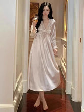 Load image into Gallery viewer, Female Long Nightdress Retro French Court Style Princess Nightgown Sleepwear Spring Summer Loose Rayon Home Clothes Lounge Wear
