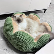 Load image into Gallery viewer, Petal Shaped Pet Bed, Plush Round Dog &amp; Cat Cushion Mat with Knitted Texture, Ultra Soft Warm Nest for Kittens Puppies in Winter
