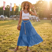 Load image into Gallery viewer, Skirts for Women Linen Maxi Skirt Pleated Long Flowy Elastic Skirt Tiered Beach A-Line Skirts 6XDA
