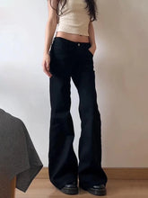 Load image into Gallery viewer, Women Low Waist Flared Jeans Retro Style Blue Black Micro Flare Pants Loose Straight Wide Leg Jeans Female Spring Fashion
