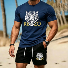 Load image into Gallery viewer, Men Summer Tiger Stripe 2 Piece Tracksuit Breathable Quick Dry Short Sleeve T Shirt Shorts Set Gym Running Sportswear
