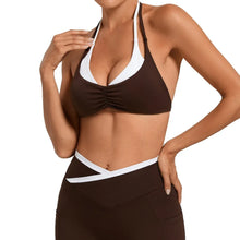 Load image into Gallery viewer, Women's Gym Workout Two-color Yoga Sports Bras Halter Neck Open Back Design Sports Tank Top Running Fitness Built-in Bra Cups
