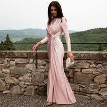 Load image into Gallery viewer, Women's Elegant Wedding Party Dress Female Clothing O-neck Long Sleeve Ruched High Waist Bodycon Long Maxi Evening Prom Dresses
