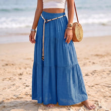 Load image into Gallery viewer, Skirts for Women Linen Maxi Skirt Pleated Long Flowy Elastic Skirt Tiered Beach A-Line Skirts 6XDA
