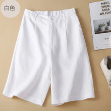 Load image into Gallery viewer, Women's Shorts Cotton Linen High Waisted Short Pants Casual Loose Solid Purple Button Summer Shorts for Women
