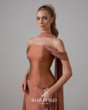 Load image into Gallery viewer, Brown Off Shoulder Chiffon Evening Gown
