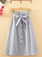 Load image into Gallery viewer, Summer Autumn Skirts Womens Midi Knee Length Korean Elegant Button High Waist Skirt Female Pleated School Skirt
