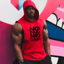 Load image into Gallery viewer, Men’s Fitness Workout Sportswear Tops Bodybuilding Hooded Tank Top Cotton Printed Sleeveless T-shirts Casual Hip Hop Undershirt
