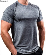 Load image into Gallery viewer, Summer Gym T-shirts Men's Solid Fitness Clothing O-neck Short Sleeve Tops Breathable Slim Bodybuilding Workout Muscle Tees Male
