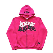 Load image into Gallery viewer, Hooded zipper hoodie with retro American-style letters, unisex, suitable for pairing with a millennial-style jacket
