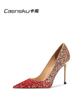 Load image into Gallery viewer, Heels for Women Luxury Women's High Heels Pointed Toe Glitter Red Designer Pumps Wedding Bridal Valentine Ladies Shoes Women
