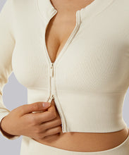 Load image into Gallery viewer, Yoga Shirt Woman Autumn Winter Ribbed Long Sleeve Sports Top Running Training Fitness Top Shockproof Zipper Yoga Tops Women
