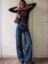 Load image into Gallery viewer, Slanted Placket Retro Wide Jeans
