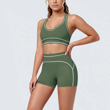 Load image into Gallery viewer, New Woman Yoga Set Color Blocking Sexy Sport Bra Yoga Underwear with Chest Pad High Waist Stripe Running Fitness Shorts Yoga Set
