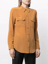 Load image into Gallery viewer, Women Real Silk Shirts Classic Double Pockets Solid Color Casual Fashion Long Sleeve Thin Shirt Blouses Tees
