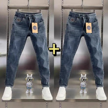 Load image into Gallery viewer, Thick Jeans Men's Slim Fit Spring Autumn Winter Casual Long Pants Cotton Stretch Denim mid Waist Zipper Closure Wear Resistant
