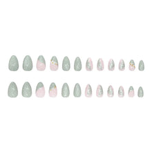 Load image into Gallery viewer, Medium fake nails for women Gradient nude brown blue flowers or rhinestones fall winter almond tips press on false nail art set
