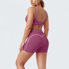 Load image into Gallery viewer, New Woman Yoga Set Color Blocking Sexy Sport Bra Yoga Underwear with Chest Pad High Waist Stripe Running Fitness Shorts Yoga Set
