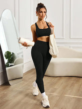 Load image into Gallery viewer, Women's Yoga Fitness Two-Piece Set Seamless Ribbed Bra + High-Waisted Butt-Lifting Gym Pants Hollow out Back Sports Wear
