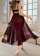 Load image into Gallery viewer, Night Dress Woman Suspenders Polka Dot Mesh Sleepwear Fairy Bow Long Dress Pajama Petal Nightwear V-Neck Backless Sexy Nightgown
