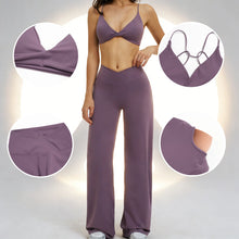 Load image into Gallery viewer, Yoga Set - Backless Bra + Cross Waist Wide Leg Pants Fitness Suit, Jogging Tracksuit Active Wear Workout Loungewear Sports Gym
