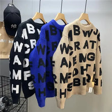 Load image into Gallery viewer, Sweater Men's Clothing Winter Full-print Letter Jacquard Loose Thickened Design Round Neck Top Trendy American Style Sweater
