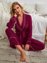 Load image into Gallery viewer, Wrap Belt V Neck Pajama Set
