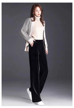 Load image into Gallery viewer, Women's pants with many reviews flared pants ice silk pants wide leg pants, high waisted blue loose straight leg pants 6XL
