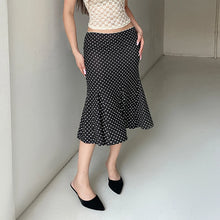 Load image into Gallery viewer, Dot Print Low Waist Skirts Spring Summer Vintage Casual Skirts Women Fashion Midi Skirts
