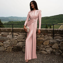 Load image into Gallery viewer, Women's Elegant Wedding Party Dress Female Clothing O-neck Long Sleeve Ruched High Waist Bodycon Long Maxi Evening Prom Dresses
