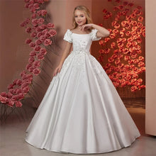 Load image into Gallery viewer, Elegant Flower Girl Dresses for Wedding Satin Beaded Floral Floor Length Girl Kids Birthday Party First Holy Communion Gown
